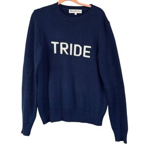 Ellsworth + Ivey Tride Navy White Knit Crewneck Sweater Womens M Preppy Luxe